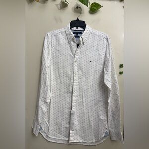 Tommy Hilfiger White Button-Down Shirt with Navy Microdots